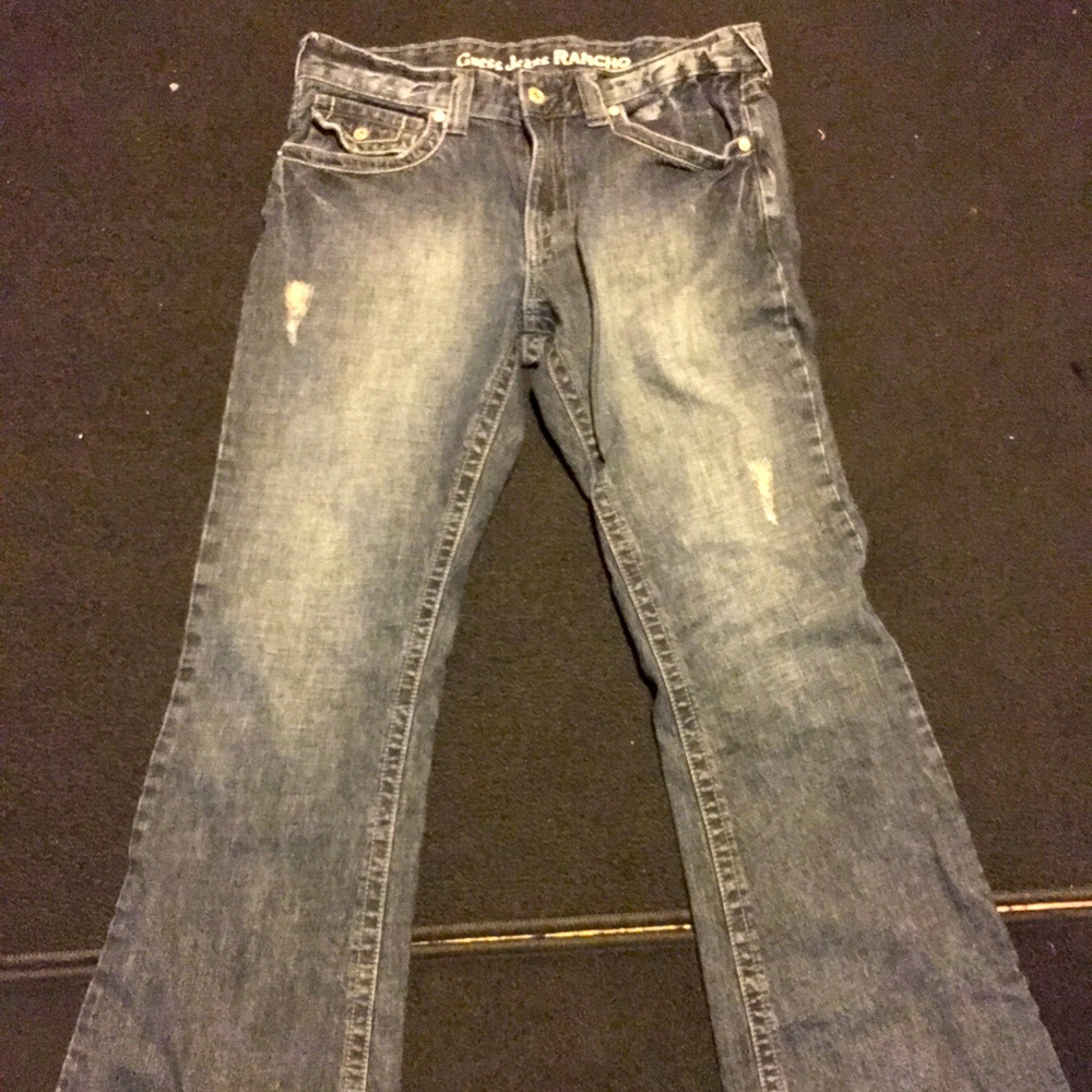 🔥Rare Guess men’s rancho wide boot jean dark🔥